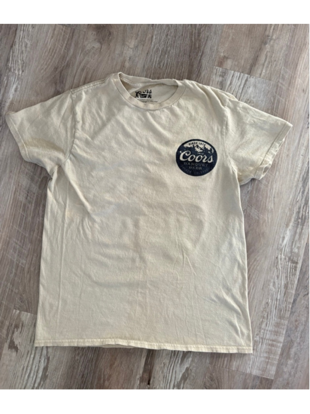 Men's Coors Banquet Beer Short Sleeve Tee S Beige Navy Blue